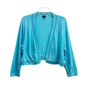 Talbots Cardigan Lightweight XL Blue Cropped Long Sleeve Soft Sweater Coastal